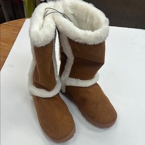 Cozy Brown and White Winter Boots with Fleece Lining